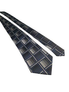 Umberto Frasi Handmade Tie Navy Gray Plaid Pattern 100 Silk Classic Menswear
